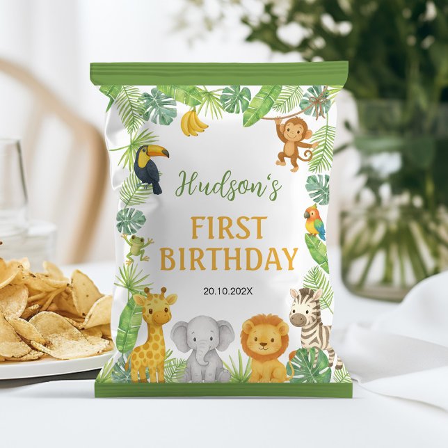 Safari Animals Birthday Party Chip Bag Wrapper Flyer (Von Creator hochgeladen)