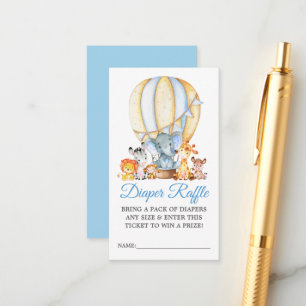 Safari Animals Blue Balloon Dusche Windeln Raffle Begleitkarte