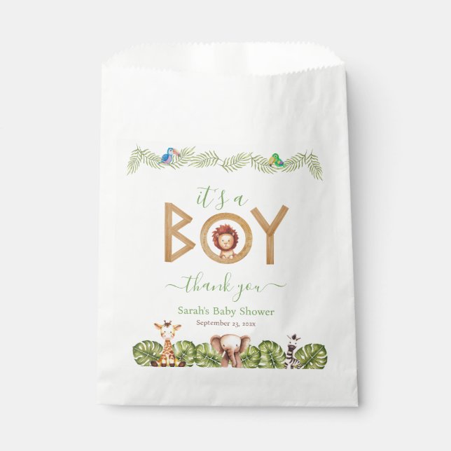 Safari Animals Boy Baby Dusche Niedlichen Löwenhol Geschenktütchen (Vorderseite)