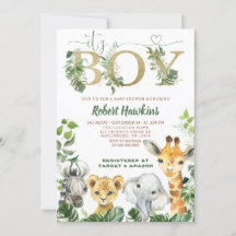 Safari Animals Boy Baby Shower Einladung
