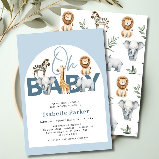 Safari Animals Boy Baby Shower Einladung (Safari Animals Boy Baby Shower Invitation)