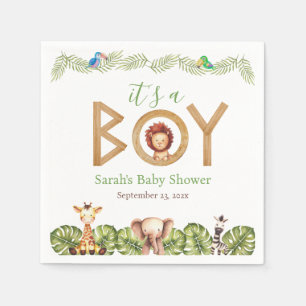 Safari Animals Boy Baby Shower Wood Jungle Blätter Serviette