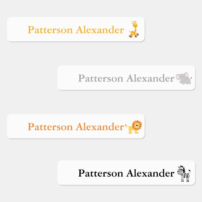 Safari Animals Daycare Kleidung Etiketten (Gruppe)