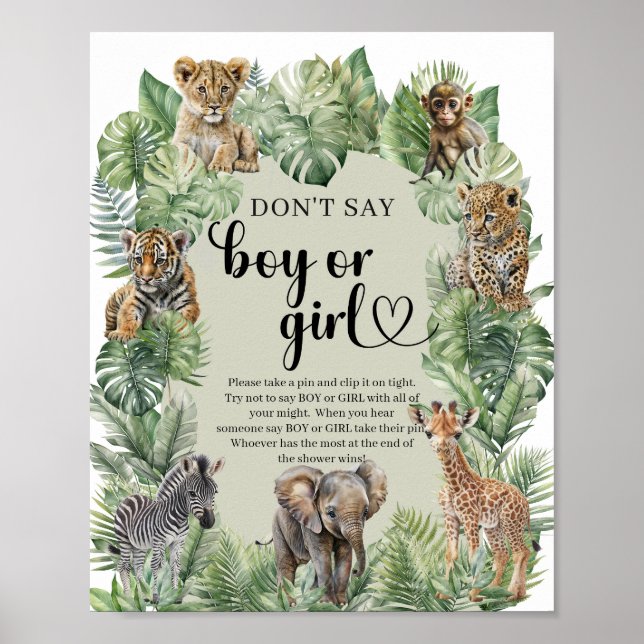 Safari Animals Don't Say BOY oder GIRL Spiel Poster (Vorne)