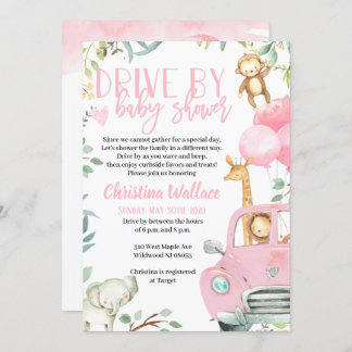 Safari Animals Drive by Baby Shower Einladungen