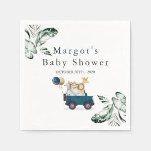 Safari Animals Drive by Baby Shower Green Gold Serviette