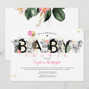 Safari Animals Drive by Baby Shower Greenerity Gol Einladung