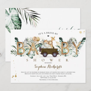 Safari Animals Drive by Baby Shower Greenerity Gol Einladung