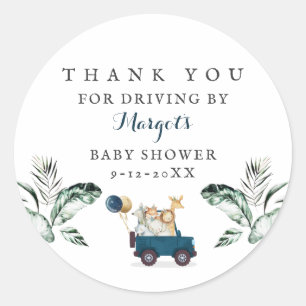 Safari Animals Drive by Baby Shower Greenerity Gol Runder Aufkleber