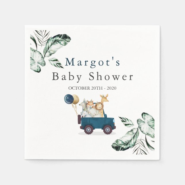 Safari Animals Drive by Baby Shower Greenerity Gol Serviette (Vorderseite)