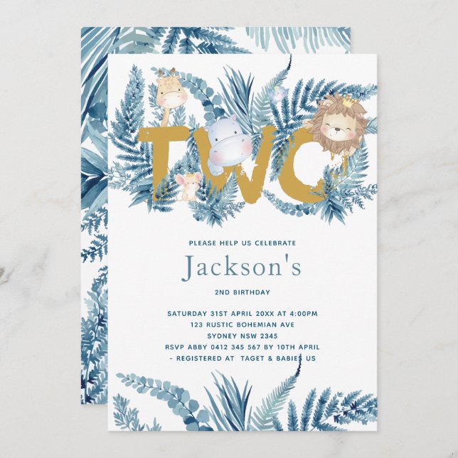 Safari Animals Einladung (Vorne/Hinten)