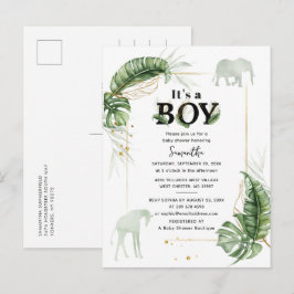 Safari Animals Elephant Boy Baby Shower Einladungspostkarte