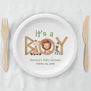 Safari Animals Es ist eine Baby-Dusche aus Boy Woo Pappteller