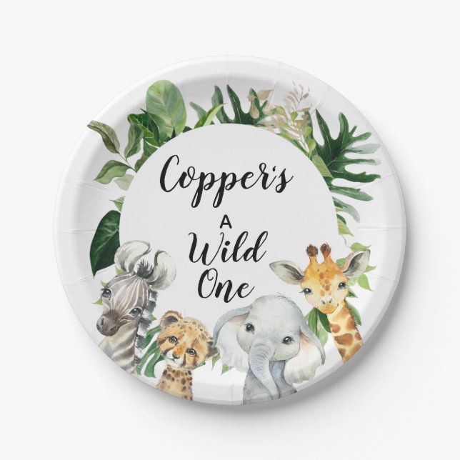 Safari Animals Foliage Geburtstagsfeier Pappteller (Vorderseite)