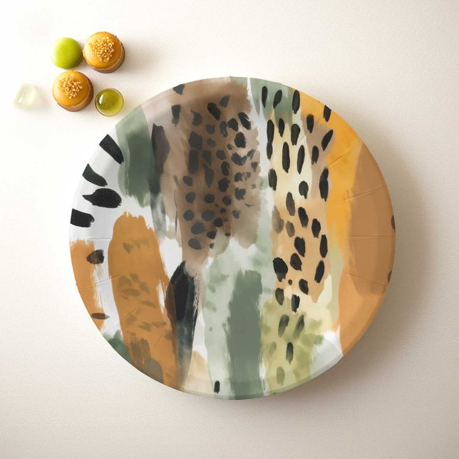 Safari Animals Fur Prints Abstrakt Modern Boho Pappteller (Safari Textures and Patterns Wild Animal Fur Prints Cool Paper Plates )