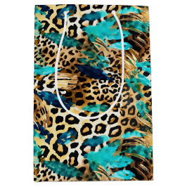 Safari Animals' Fur Prints Muster Aquamarin Blue G Mittlere Geschenktüte