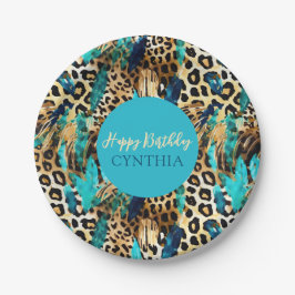 Safari Animals' Fur Prints Muster Blau und Gold Pappteller