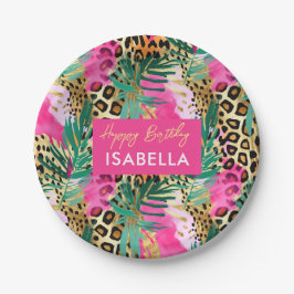 Safari Animals' Fur Prints Muster Green Pink Gold Pappteller