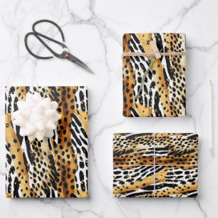 Safari Animals Fur Prints Patterns Wildlife Boho Geschenkpapier Set