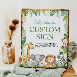 Safari Animals Geburtstagsparty Table Sign Poster