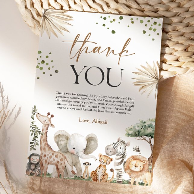 Safari Animals Gender Neutral Baby Shower Dankeskarte (Safari Animals Gender Neutral Baby Shower Thank You Card)