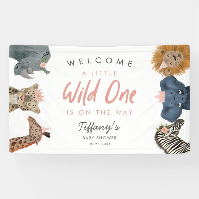 Safari Animals Girl Baby Dusche Begrüßungsbanner Banner (Horizontal)