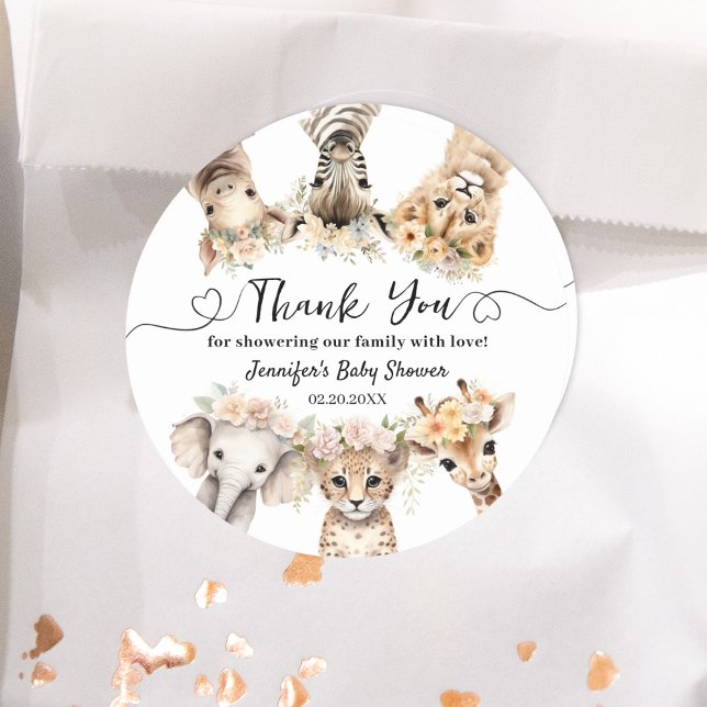Safari Animals Girl Baby Shower Classic Runde Runder Aufkleber (Von Creator hochgeladen)
