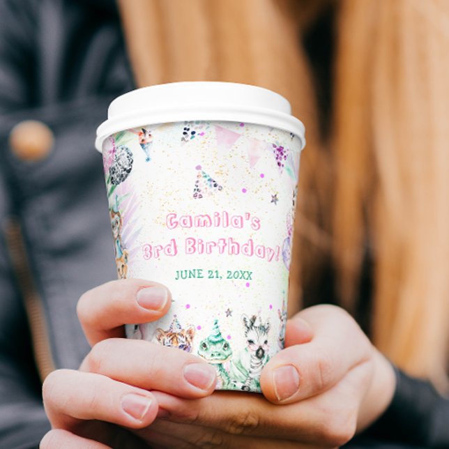 Safari Animals Girl Geburtstag Pappbecher (Von Creator hochgeladen)