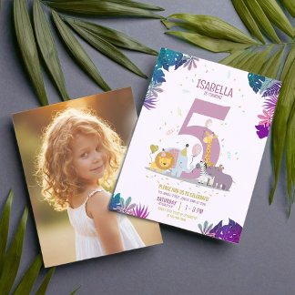 Safari Animals Girls Budget Foto Geburtstag Einlad