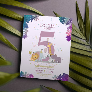 Safari Animals Girls Budget Geburtstag Einladung
