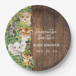 Safari Animals Gold Glitzer Rustic Baby Dusche Pappteller