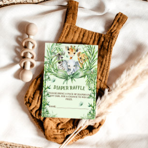 Safari Animals Green Bow Baby Dusche Windel Raffel Begleitkarte