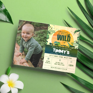 Safari Animals Green Two Wild Foto 2. Geburtstag Einladung