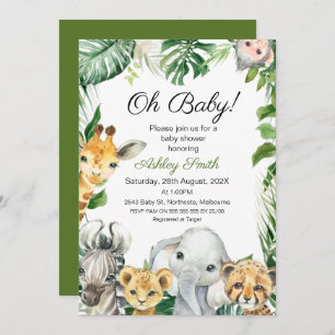 Safari Animals Greenery Baby Shower Einladung