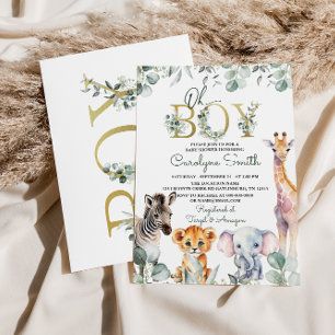 Safari Animals Greenery Baby Shower Einladung