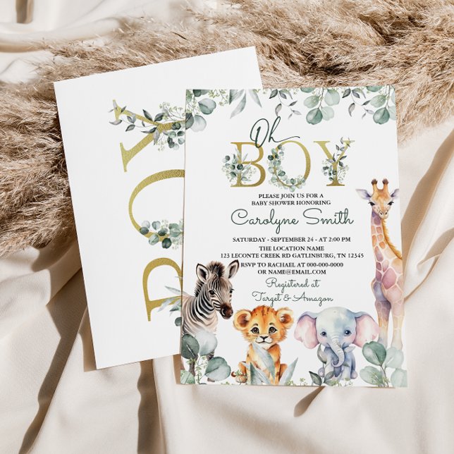 Safari Animals Greenery Baby Shower Einladung (Von Creator hochgeladen)