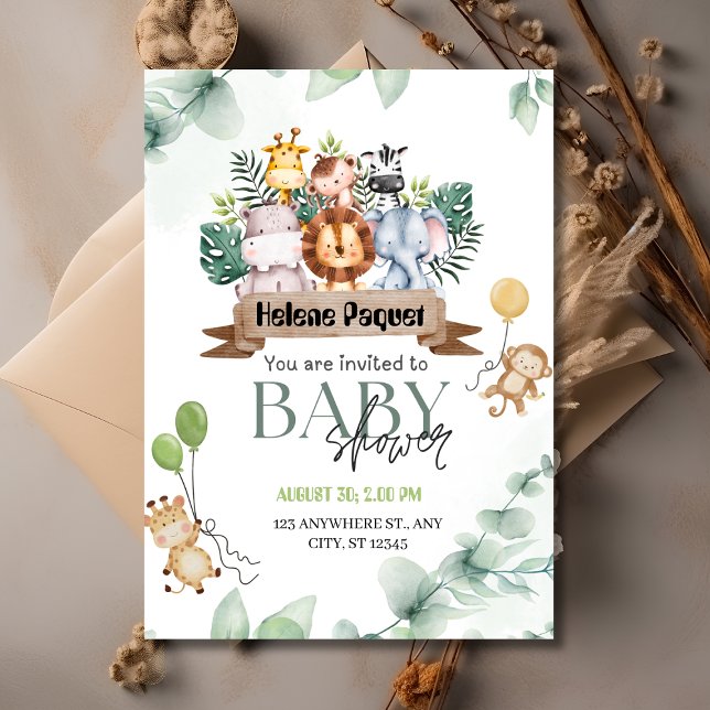 Safari Animals Greenery & Eucalyptus Baby Shower Einladung (Safari Animals Greenery & Eucalyptus Baby Shower Invitation
)