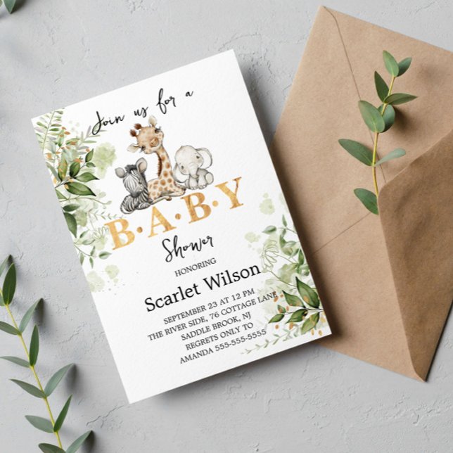 Safari Animals Greenery Wild Baby Shower Einladung (Von Creator hochgeladen)