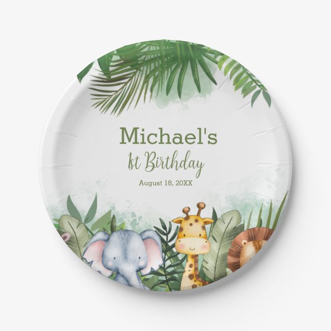Safari Animals Jungle Geburtstag Personalisiertes  Pappteller (Vorderseite)