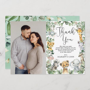 Safari Animals Jungle Greenery Baby Dusche Foto Dankeskarte