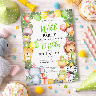 Safari Animals Kids Party Einladung