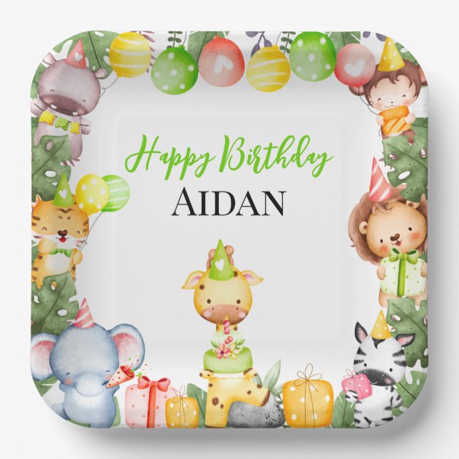 Safari Animals Kids Party Pappteller (Vorderseite)