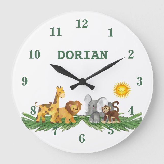 Safari Animals Kinderzimmer Wall Clock Große Wanduhr (Vorderseite)