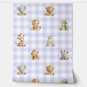 Safari Animals Lavender Kariert Baby Girl Kinderzi Tapete