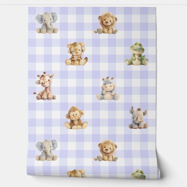 Safari Animals Lavender Kariert Baby Girl Kinderzi Tapete (Abrollen)