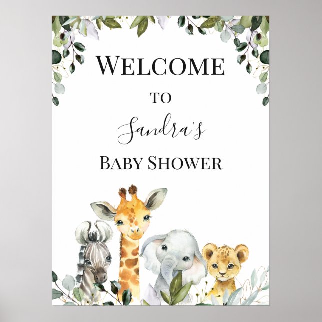 Safari Animals Lion Baby Dusche Begrüßungszeichen Poster (Vorne)
