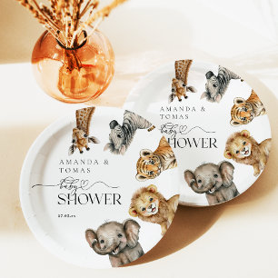 Safari Animals Moderne Babydusche Pappteller