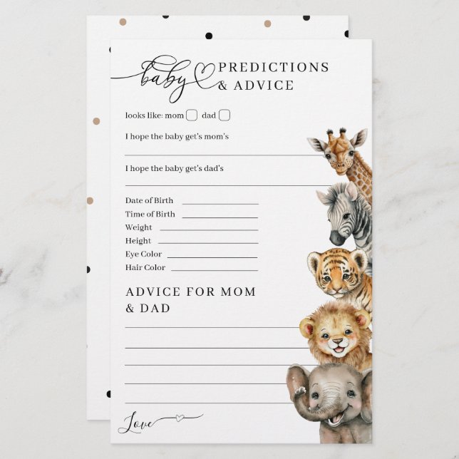 Safari Animals Modernes Baby Showspiel (Vorne/Hinten)