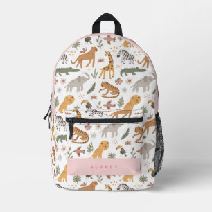 Safari Animals Muster Pink Girl Bedruckter Rucksack