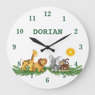 Safari Animals Nursery  Wall Clock Große Wanduhr